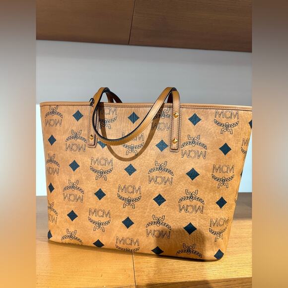 MCM Cognac Monogram Coated Canvas Tote - Picture 1 of 4